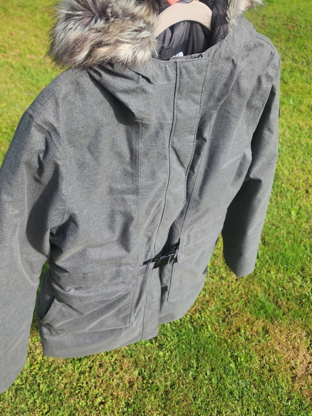 The North Face Women's Gray Hooded Puffer Parka with Faux Fur Trim
